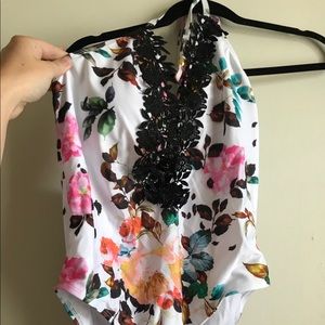 One piece halter bathing suit